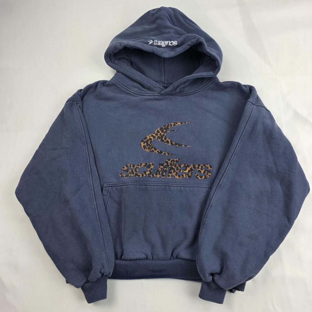 Scuffers Hoodie Womens XS Blue Leopard Logo Heavyweight Fleece Pullover Relaxed